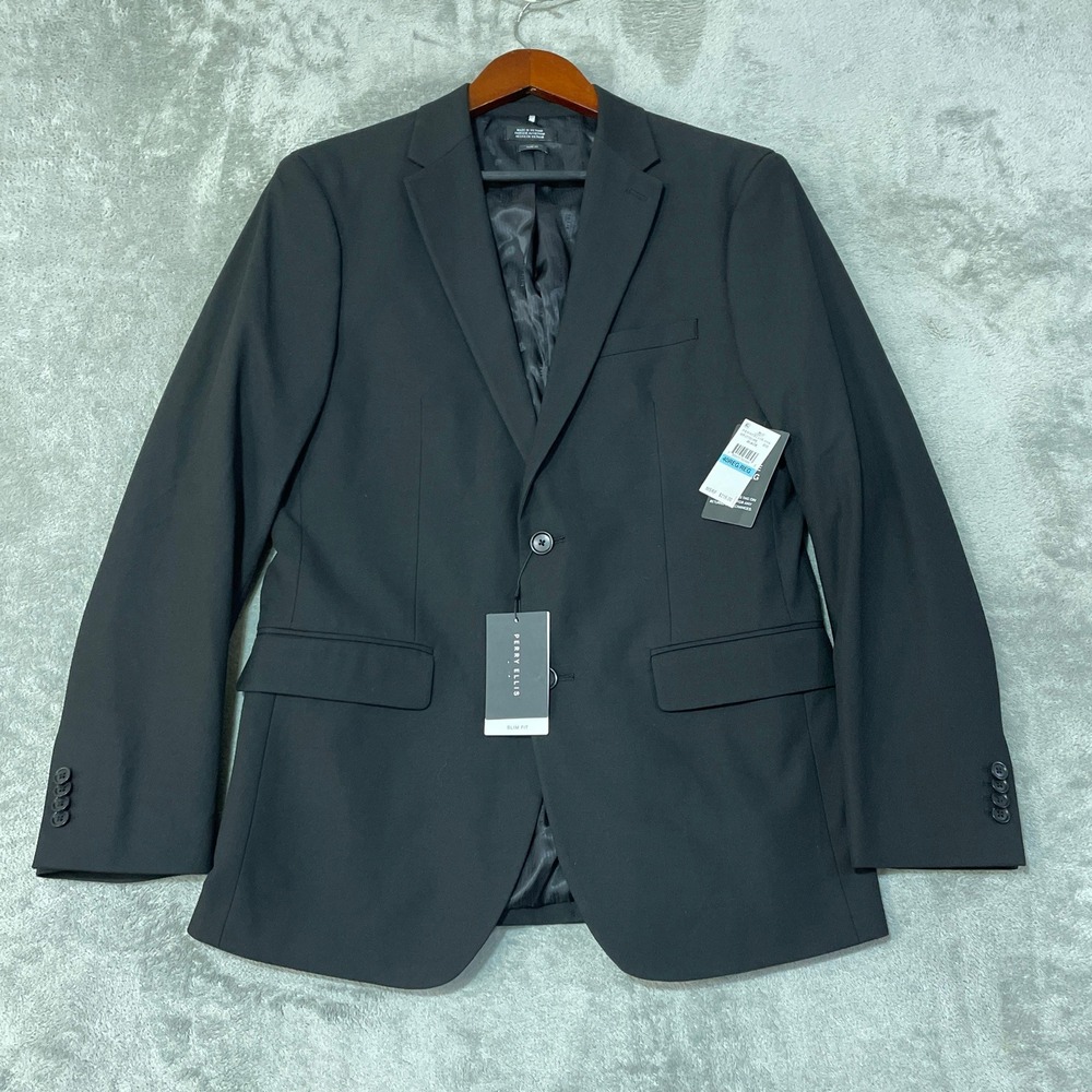 NWT Perry Ellis Slim Fit Suit Jacket Men's 40 Regular Black Polyester Viscose